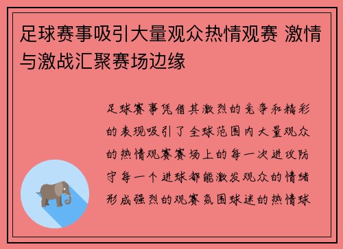 足球赛事吸引大量观众热情观赛 激情与激战汇聚赛场边缘