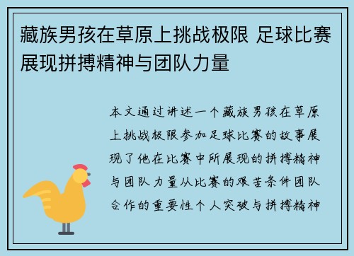 藏族男孩在草原上挑战极限 足球比赛展现拼搏精神与团队力量