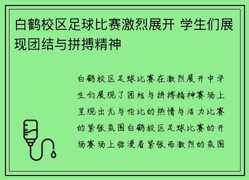 白鹤校区足球比赛激烈展开 学生们展现团结与拼搏精神