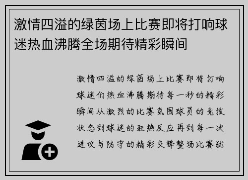 激情四溢的绿茵场上比赛即将打响球迷热血沸腾全场期待精彩瞬间