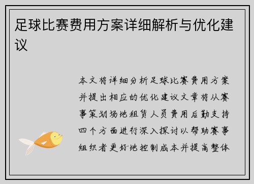 足球比赛费用方案详细解析与优化建议