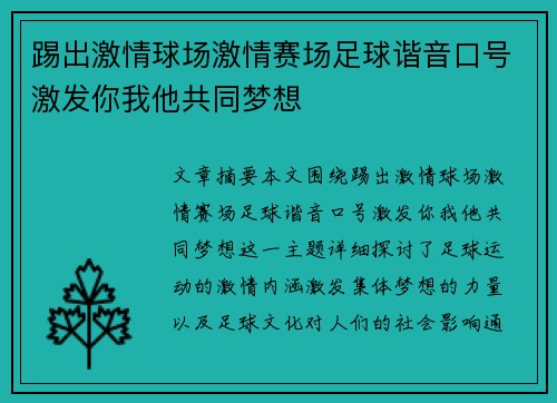 踢出激情球场激情赛场足球谐音口号激发你我他共同梦想