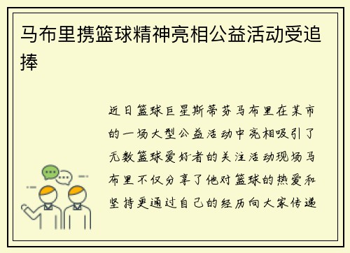 马布里携篮球精神亮相公益活动受追捧